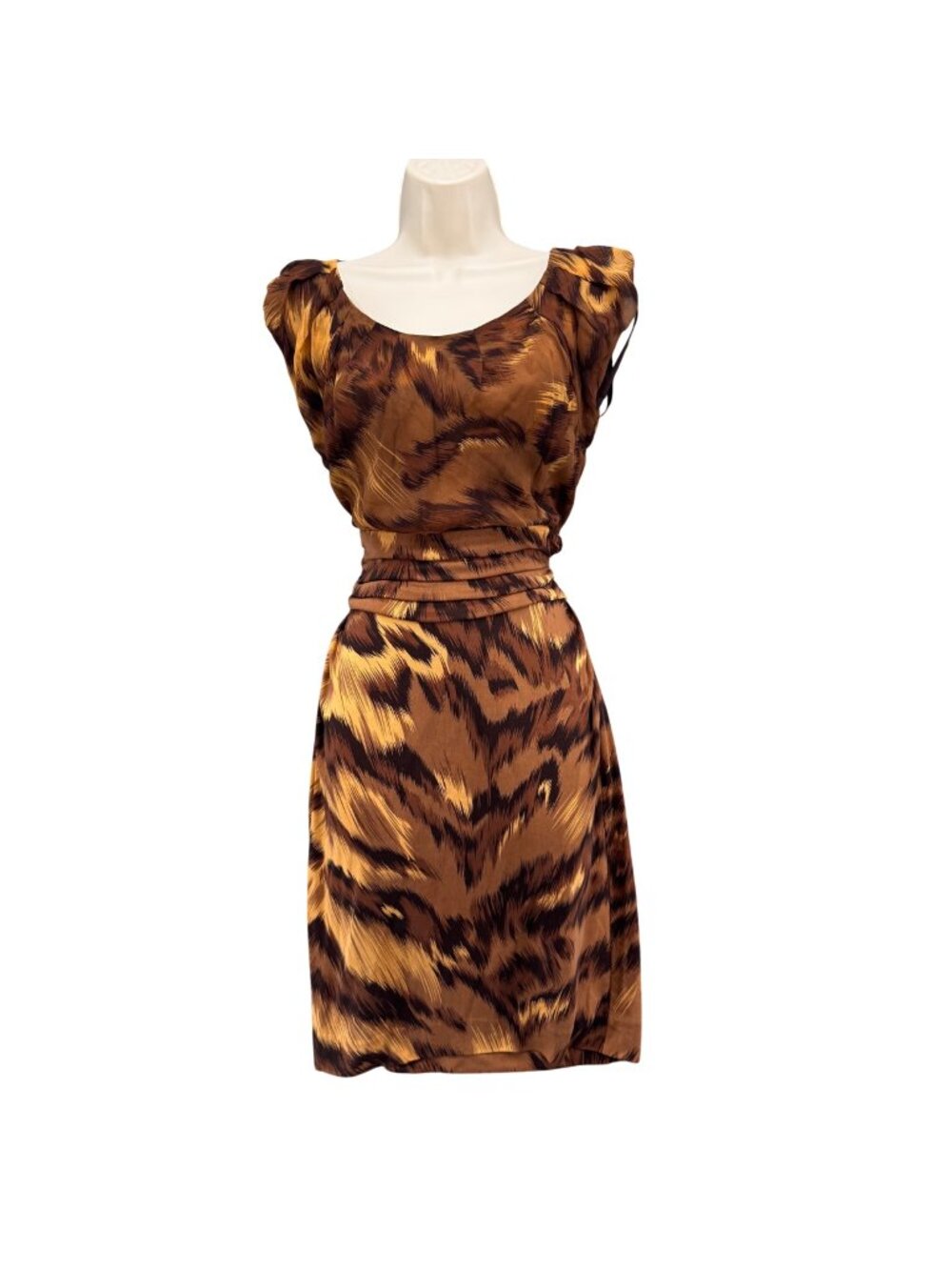 Diane Von Furstenberg Jamila Dress Brown Multi Palace Tiger Silk Sleeveless Sz 4